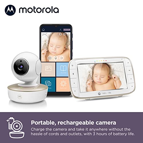 Motorola Baby Monitor VM855-5 Video de vídeo Wi-Fi Monitor de bebê com câmera e montagem no berço, HD 720p-conecta-se