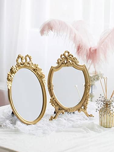 NC Light Luxury Palace Style Retro francês Rococo Styleding Gilding Hollow Archa de alívio cosmético espelho espelho ornamentos