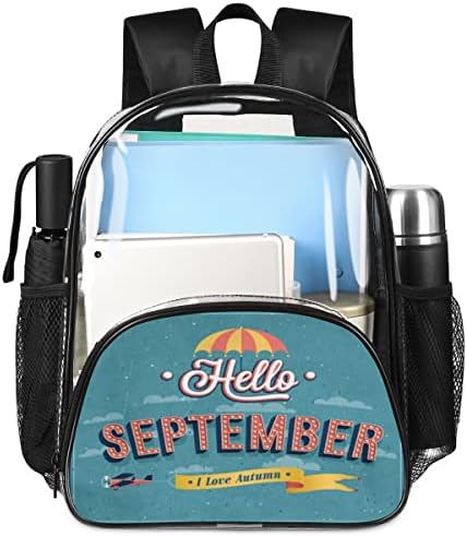 QSIRBC Setembro Clear Backpack Confortável Ajuste as tiras de ombro PVC Clear Book Bag Capacidade Mesh Pocket Pocket Adequado para viagens de piquenique para o trabalho escolar