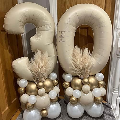 ZFUNBO 40 polegadas Creme número 1 Balões definidos com balões de areia branca Balões de ouro metálico, balons de hélio