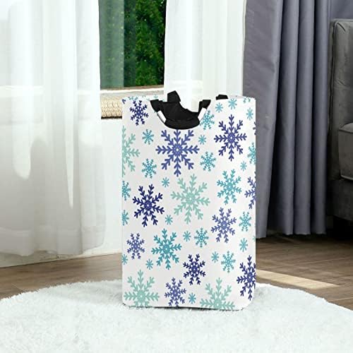 Kigai White Christmas Snowflakes Roupa de lavanderia grande cesto de roupa à prova d'água dobrável com alças portáteis de cesto