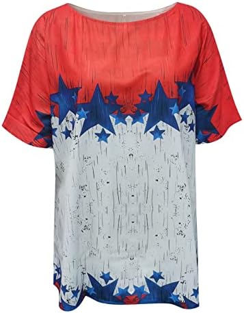 Tunic Tee Women Casual Independence Day Print redonda pescoço de manga curta Blusa da túnica solta camisetas de malha superior