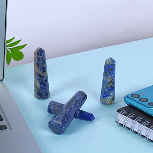 Lapis Lazuli Crystal - Conjunto de 4 Torre de Cristal - Cristal Azul - Varinha de Cristal - Pontos de cristal a granel - Cristais reais