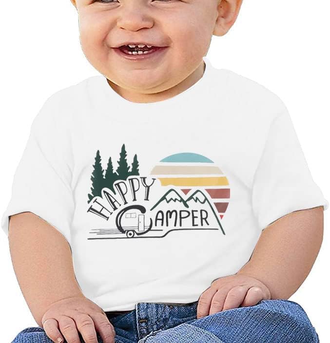 Happy Camper Shirt Toddler Baby Funny Camping Campo Campo Campo Esboço de Campa Graphic Camiseta UNISSISEX Camisetas de Manga Curta