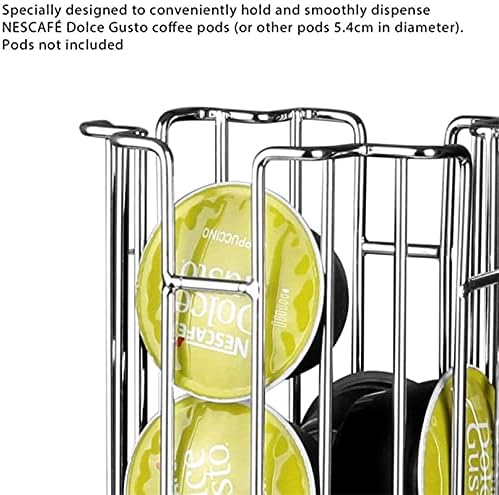 Sysyly Coffee Pods Stand Organizer Stand, suporte de café Carousel 360 graus de 32 cápsulas de cápsulas de café ， prata.