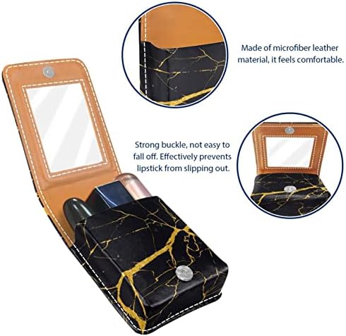 Mini estojo de batom com espelho para bolsa, Luxury Marble Gold Texture Portable Case Holder Organization