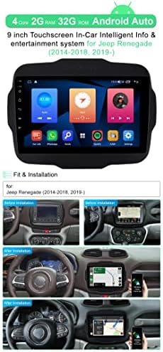 Atualização de rádio estéreo de carro de 9 polegadas para Jeep Renegade 2014-2018,4-Core 2+32 GB Android Navigation GPS Unidade de cabeça GPS, Carplay sem fio, Android Auto, SWC, DSP, 1280x720p Touchscreen Touchscreen Player Video Player