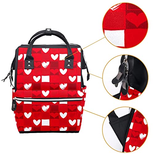 Bolsa de fraldas Viagem Backpack para cuidados com o bebê, Padrão de coração vermelho grande capacidade de mamãe bolsa