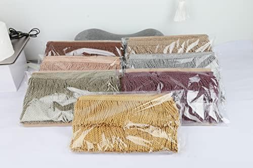 Fenghuangwu Curta de 5 jardas Frilhões Fringa Fringe Tabela Rayon Tassel 4 polegadas de largura e enfeites de cortina pesos de pano Sofá Fringes para costurar decoração DIY-Mix bege