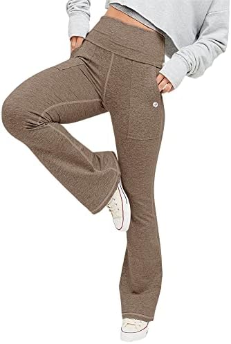 Aurgelmir feminino flare ioga calça alta treino dobrável leggings com bolsos