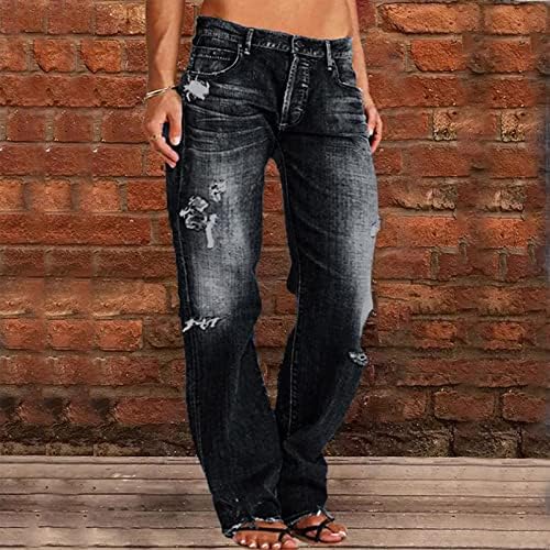 Calça jeans para mulheres jeans retas da perna de baixo para mulheres rasgaram jeans de cintura baixa para nova direção
