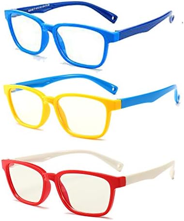 Bawaseehi 3-Pack Blue Light Glasses for Kids-Computer Gaming Fake Opyeglasses Anti-Eyestrain For Girls & Boys Idade 3-12