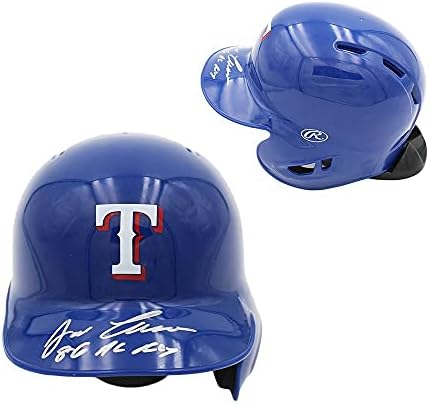 Jose Canseco assinou o Texas Rangers Rawlings Current MLB Mini Capacete com inscrição “86 Al Roy” - Mini capacetes MLB autografados
