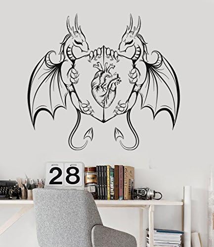 Dragões de parede de vinil grande dragões do coração escudo de fantasia mito de crianças adesivos de quarto azul escuro