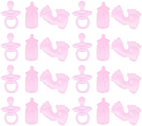 AMOSFUN 300PCS Aniversário de bebê Pequeno resina de confete de alimentação de garrafas e pés espalham o chá de bebê decoração de festa rosa favores