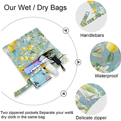 VISESUNNY Lemon Dot Blue 2pcs bolsa molhada com bolsos com zíper lavavelmente espaçosos reutilizáveis ​​para viagens, praia,