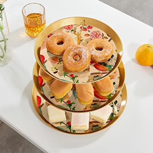 Conjunto de exibição de mesa de sobremesa, suporte de cupcakes de ouro, estandes de sobremesa, bandeja de porção de 3
