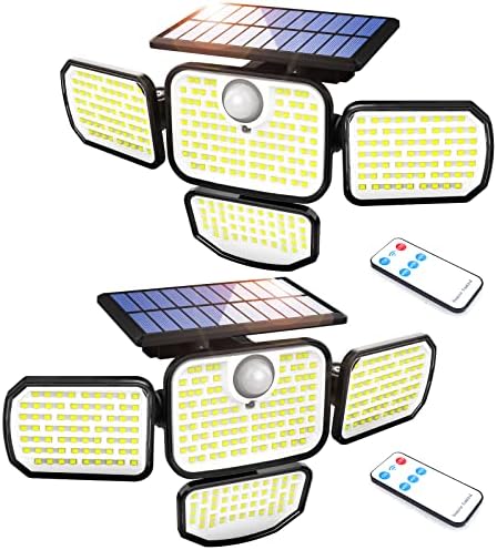 Luzes externas solares de Esbaybulbs, 286 luzes externas do sensor de movimento LED com controle remoto, IP65 à prova d'água,