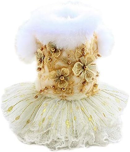 Uxzdx Cujux Roupos de cachorro Flores douradas vestidos de lã de lã de colarinho quente