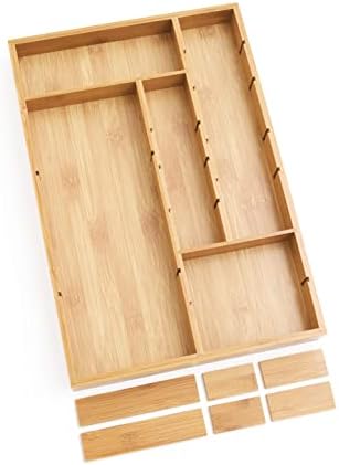 Lipper International 8397 Organizador de gaveta ajustável em madeira de bambu com 6 divisores removíveis, 12 x 17-1/2 x 1-7/8