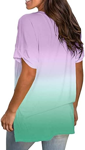 Camisetas soltas de ajuste para mulheres - verão casual rolo de manga curta vos de pescoço lateral camisetas laterais blusas