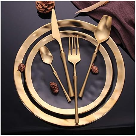 Milongkeji 8 peças/talheres portáteis de múltiplas ouro Aço inoxidável Faca de garfo Set Calheres de alimentos Conjunto