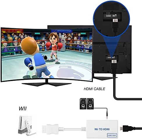 Sheiaier Wii para adaptador HDMI com cabo HDMI, o conversor Wii para HDMI suporta áudio de 3,5 mm e saída de vídeo HDMI