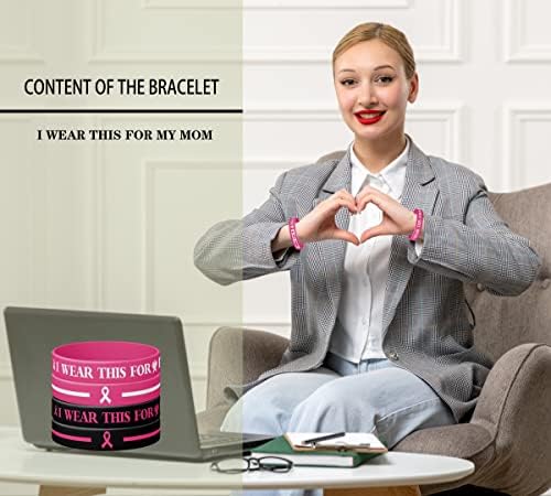 Pulseiras de conscientização do câncer de mama inspiradoras, eu uso isso para minha mãe, pulseiras de suporte de borracha de silicone rosa de fita, consciência do câncer de mama, pulseiras de silicone no presente unissex para mulheres- 12pcs