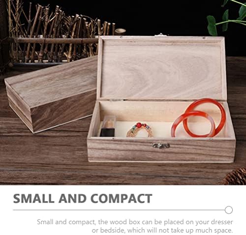 CABILOCK 2PCS Caixa de armazenamento de jóias de madeira Caixa de grãos de madeira com tampa articulada para anéis colares