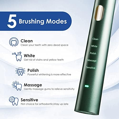 Escova de dentes elétrica sônica para adultos - 5 modos poderosos de limpeza e clareamento com cerdas suaves de dupont, 2 horas de
