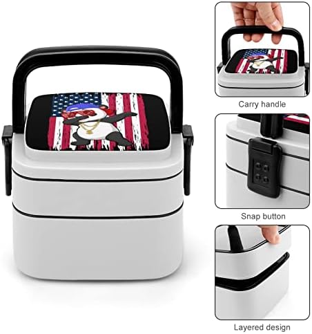 Dabbing Panda com lanche de lancheira American Bandeira Bento Bento Box de camada dupla portátil BEDA CONTENTIMENTO DE COMENTIMENTO DE LULHO