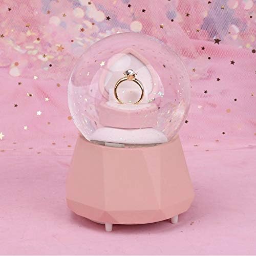 N/A Creative Diamond Ring Snow Globe Crystal Ball Box Caixa de Música Decoração de Natal para Decoração de Casa