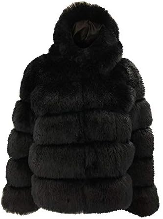 Listha Faux Fur Coat Mulheres encapuzadas com casaco quente de casacos de inverno de inverno bolsos