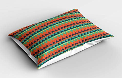 Ambesonne Geométrica Almofada, representação colorida de formas triangulares contínuas como arte da montanha, travesseiro de tamanho padrão decorativo, 26 x 20, multicoloria