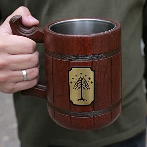 Árvore da caneca de Gondor. Lord Rings caneca. Caneca de hobbit. Frodo Wooden Beer caneca de caneca. Steins de cerveja de madeira. Caneca de Gondor. Presente Hobbit #97 / 0.6L / 22 onças