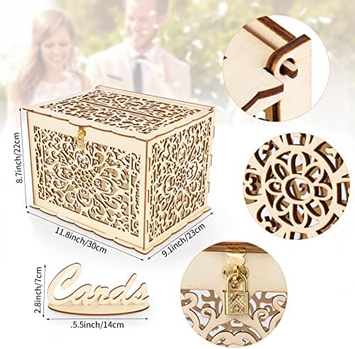 Caixa de cartão de casamento EAEZERAV com trava Caixa de cartão oco rústico de madeira Diy Caixa de dinheiro para presente