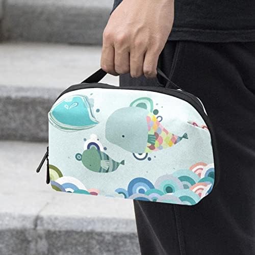 Carteira de bolsa de bolsa de viagem de caixa de transporte de caixa de transporte de caixa de viagem USB Organizador de bolso de bolso, desenho animado abstrato marinho marinho de animais