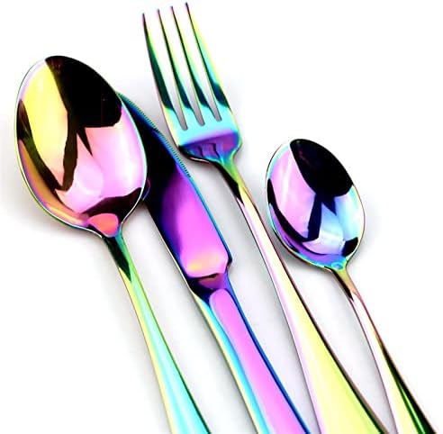 1pcs criativo aço inoxidável de aço colorido talheres arco -íris de garfo de facas de viagem