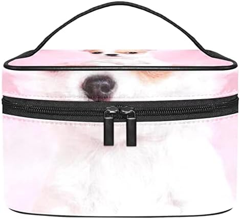 Bolsa de maquiagem Tfcocft para mulheres, bolsa de cosméticos, bolsa de higiene pessoal de viagem, padrão de animal de cachorro rosa