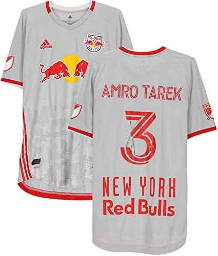 Amro Tarek New York Red Bulls autografou a camisa #3 usada pela partida da temporada de 2020 MLS - camisas de futebol autografadas