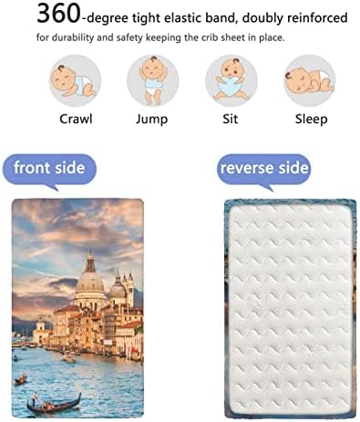 Venice com tema de mini folhas de berço, lençóis mini berços portáteis, lençóis de fabricação de material macio para meninas, 24 “x38”, champanhe azul-céu queimado Sienna