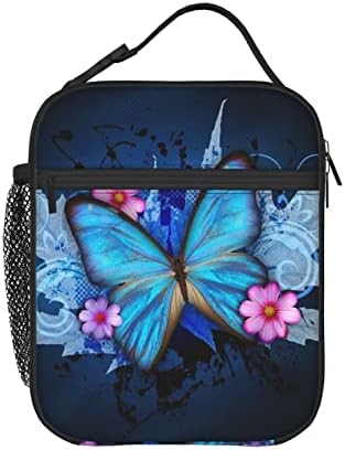 Lunhana floral de borboleta azul de Blorais Precércia - lancheiras isoladas para mulheres/homens/meninas/meninos Handle Handle