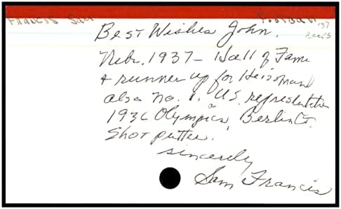Sam Francis assinado cartão de índice 3x5 autografado Nebraska Cfhof 86797 - NFL Cut Signature