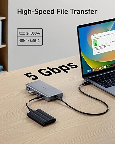 Anker 563 Hub USB-C, Monitor duplo da estação de ancoragem, com portas de dados USB de 5 Gbps de 100 Was para M1/ M2 MacBook