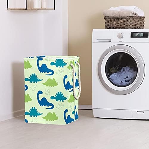 Deyya Cestas de lavanderia impermeabilizadas altas altas resistentes azul e verde Dinosaur Pattern cesto para crianças adultas