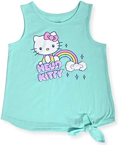 Hello Kitty Girls 2 peças camiseta de moda e um conjunto ativo curto com tampa da tampa da frente e shorts de golfinhos