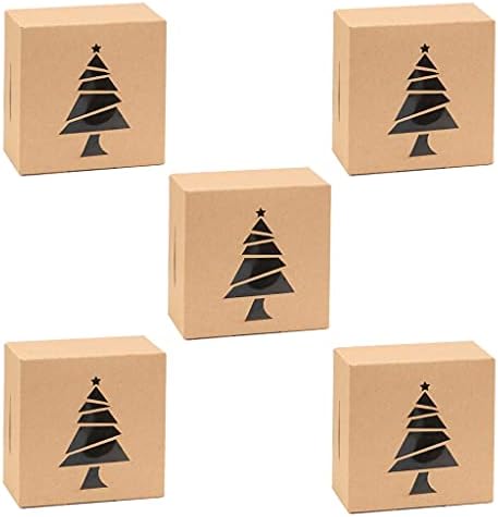 5pcs 4 polegadas Kraft Paper Candy Boxes com janela clara de Natal de flocos de neve de árvore de árvore de alce