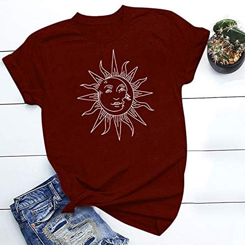 Camiseta próxima para camisetas soltas femininas impressão solar casual Mangas curtas Blusa de-pescoço camisetas engraçadas