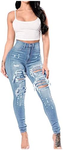 Calça de ioga altura e calças jeans lavadas jeans gradientes sexy longos buracos regulares e magros rasgados de tamanho grande
