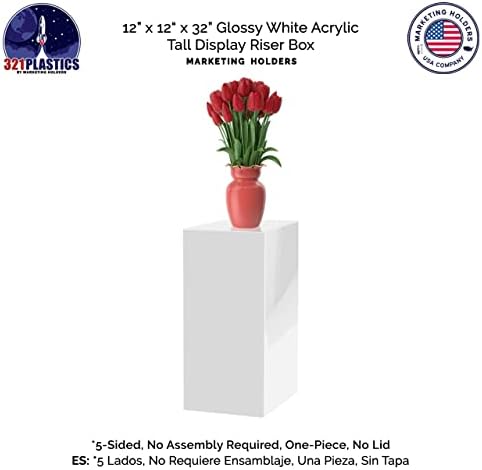 Titulares de marketing Tall Display Cube Pedestal Art Sculpture Stand White Acrílico Lucite 12 W x 12 D x 32 H Torre de Flor de Casamento Uma Pele